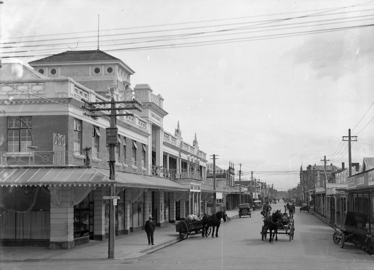 Looking north down Heretaunga Street Hastings showing the Municipal Buildings on the left Unknown Date